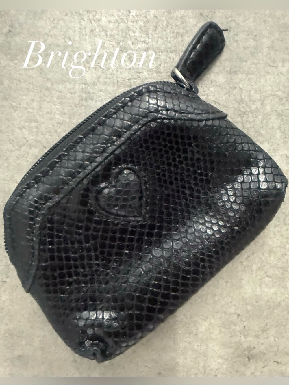 Black Brighton Change Purse with Zipper Closure and Heart